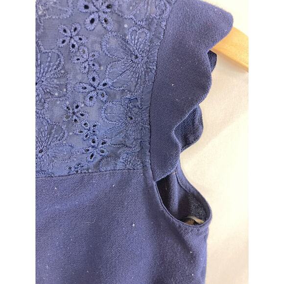Monteau Scallop Lace Navy Blouse Size Small - Picture 5 of 6